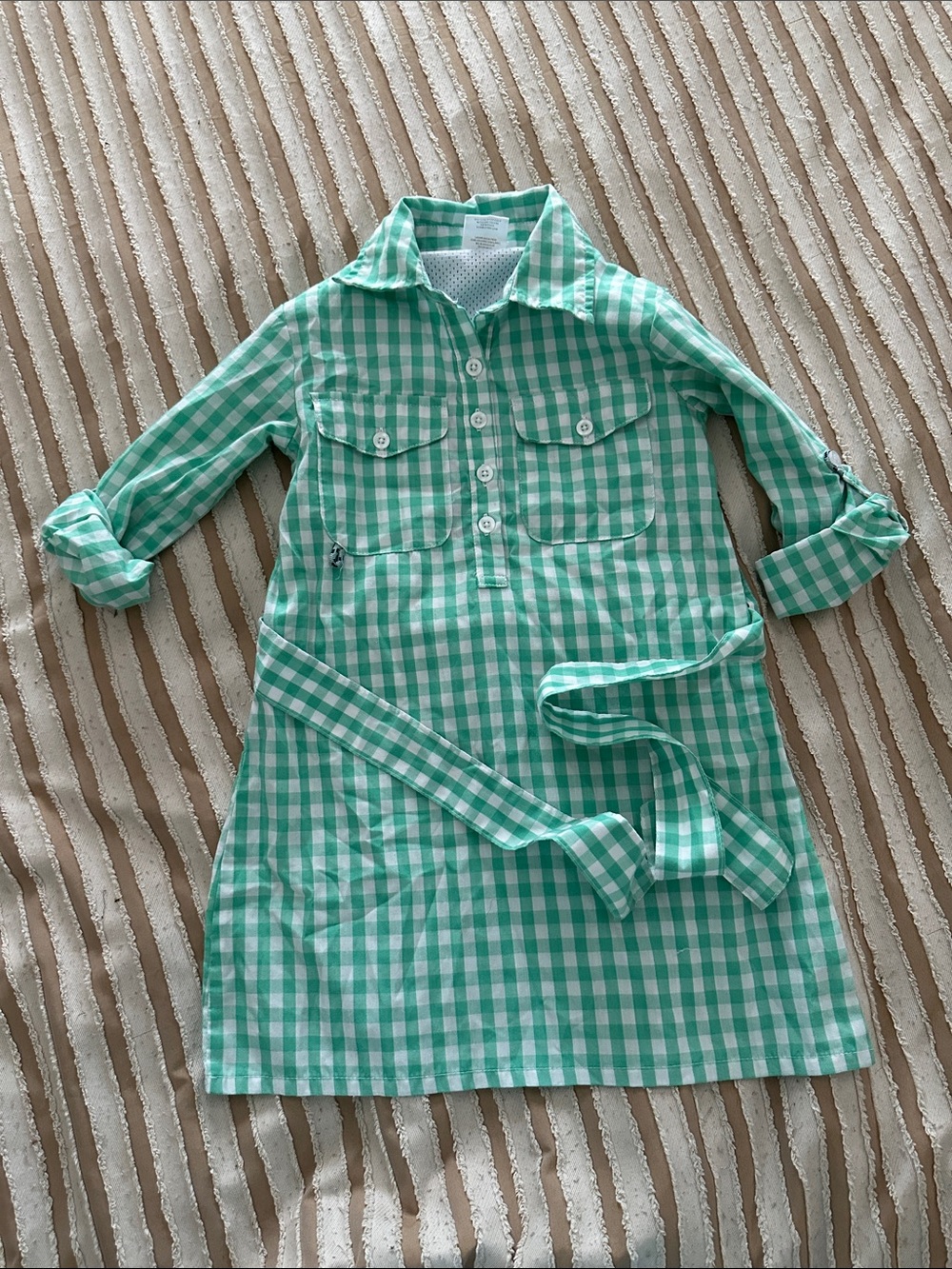 Girls' Green Gingham Shirt Dress with Belt